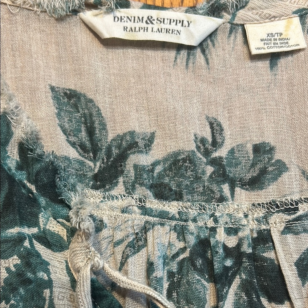 Denim & Supply Ralph Lauren Teal Floral Cotton Blouse